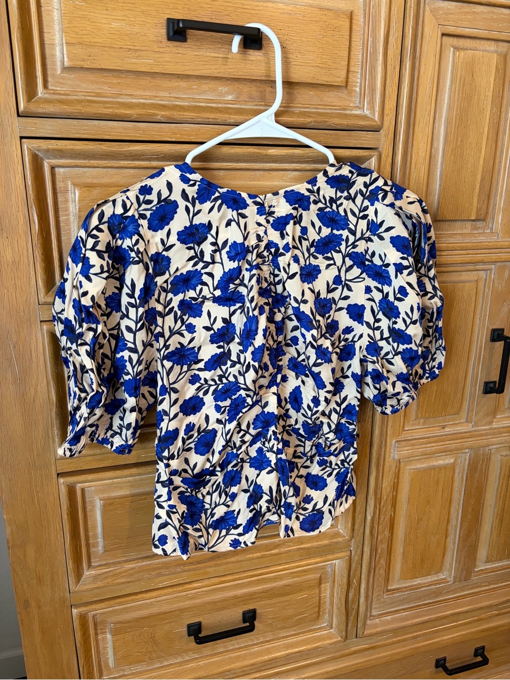 NWT J. Crew Blue Floral Puff-Sleeve Blouse on Cream